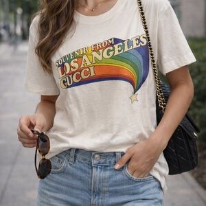 NWT Gucci Cream Los Angeles Rainbow Tee